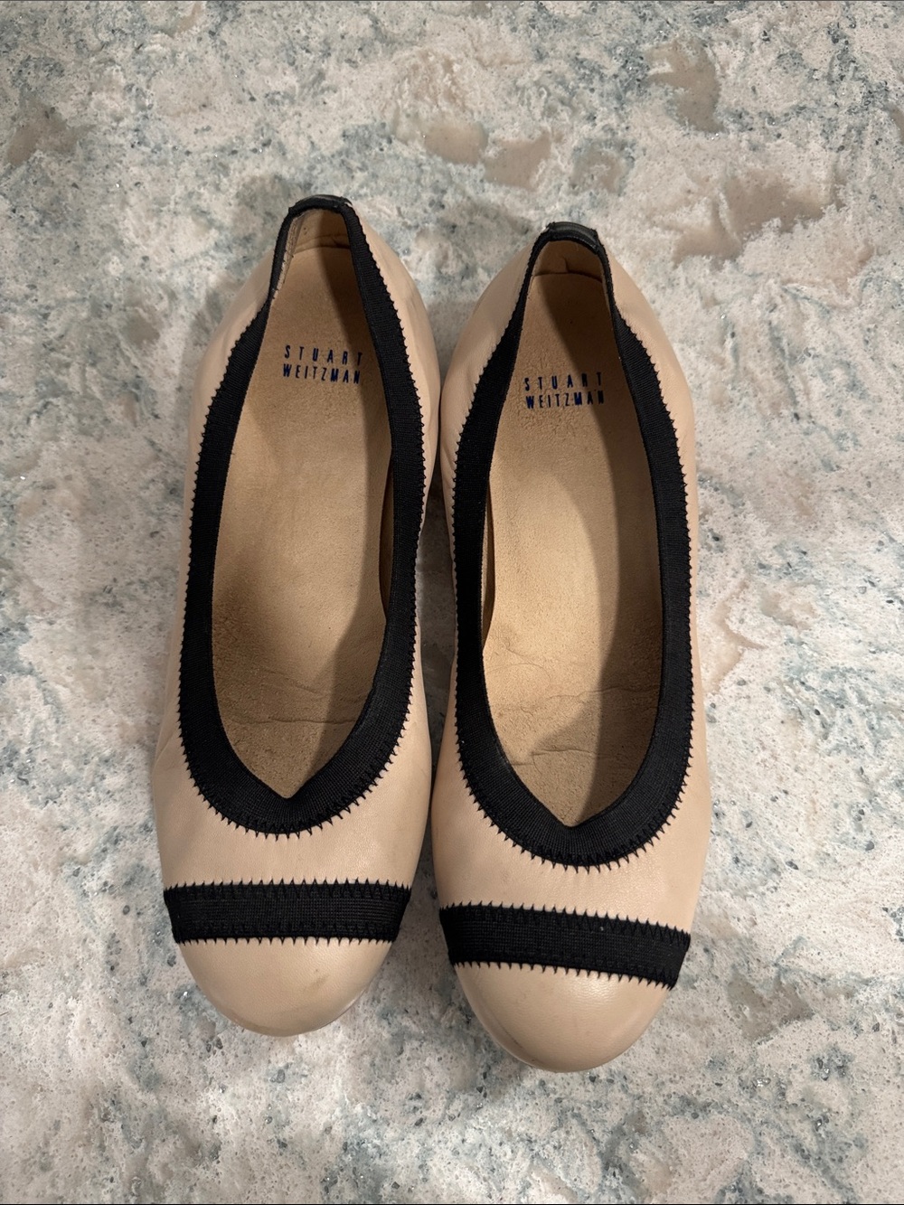 Stuart Weitzman Beige and Black Slip-On Ballet Flats Size 8.5